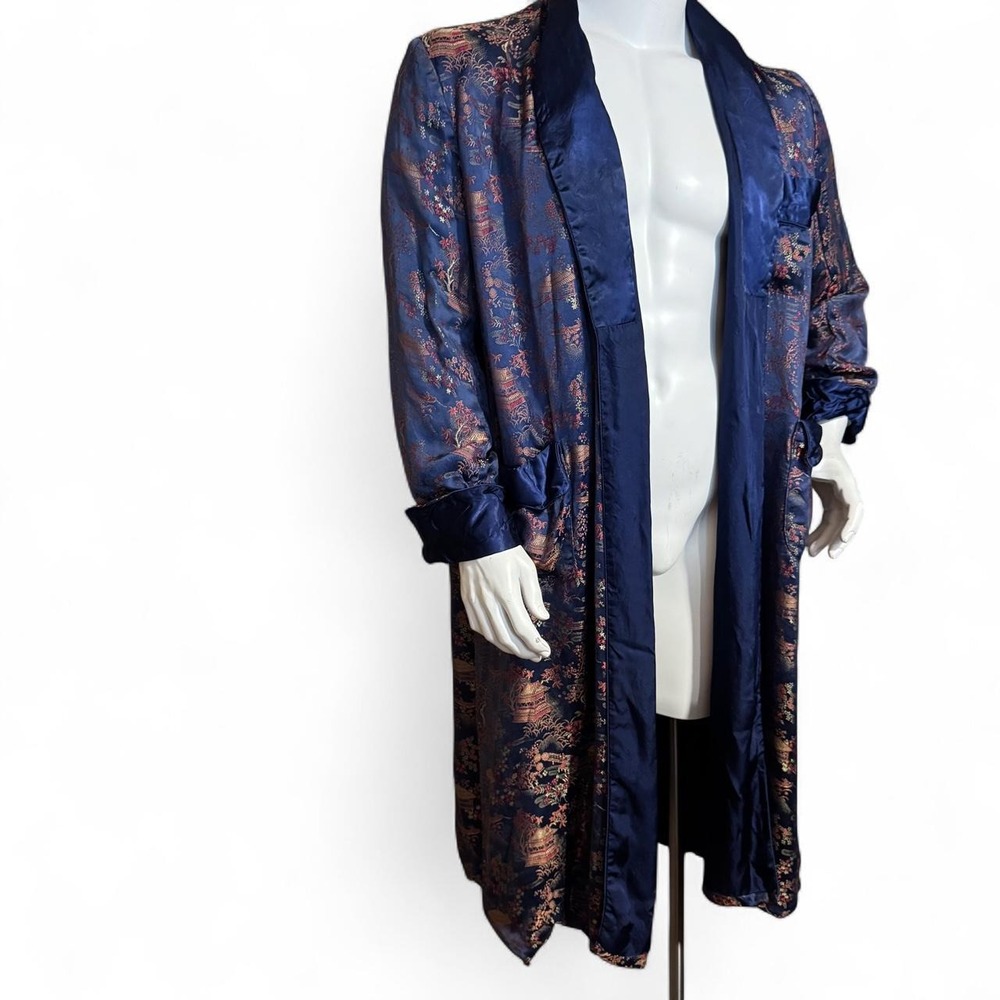 Vintage oriental robe with gold and blue missing belt mens smoking jacket